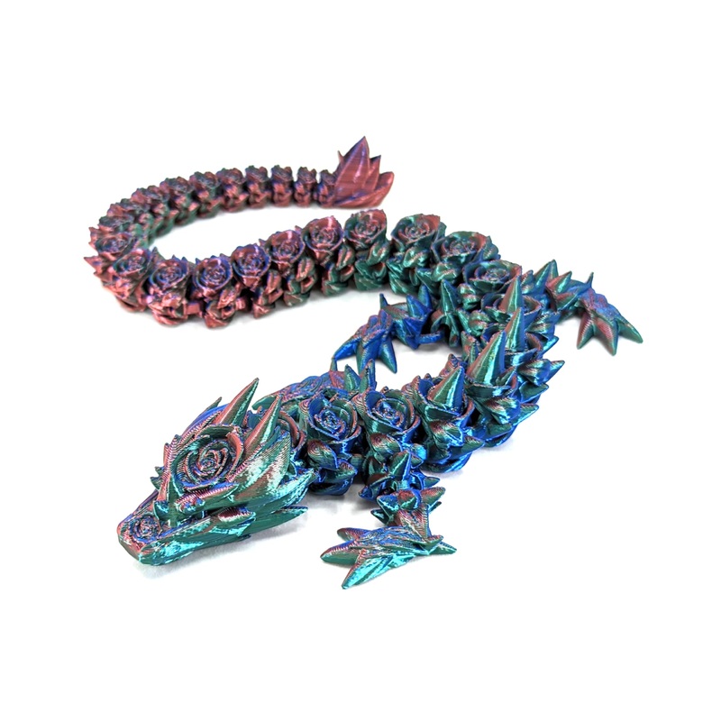Subpoly Medium 12” Articulated Rose Dragon – Multi Color 3D Printed Plastic Dragon Figure – Rainbow Pearlescent Colors – Interl