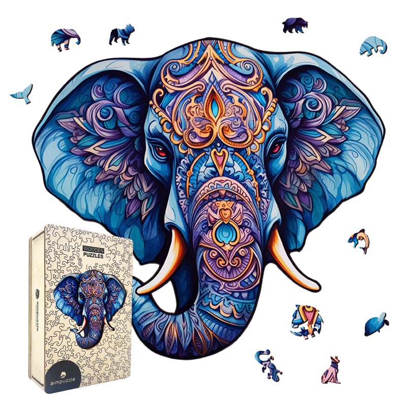 Wooden Puzzles For Adults, Elephant Wooden Jigsaw Puzzle, Unique Animal Shaped Puzzles, Premium Box Wood Cut Puzzles For Teens,