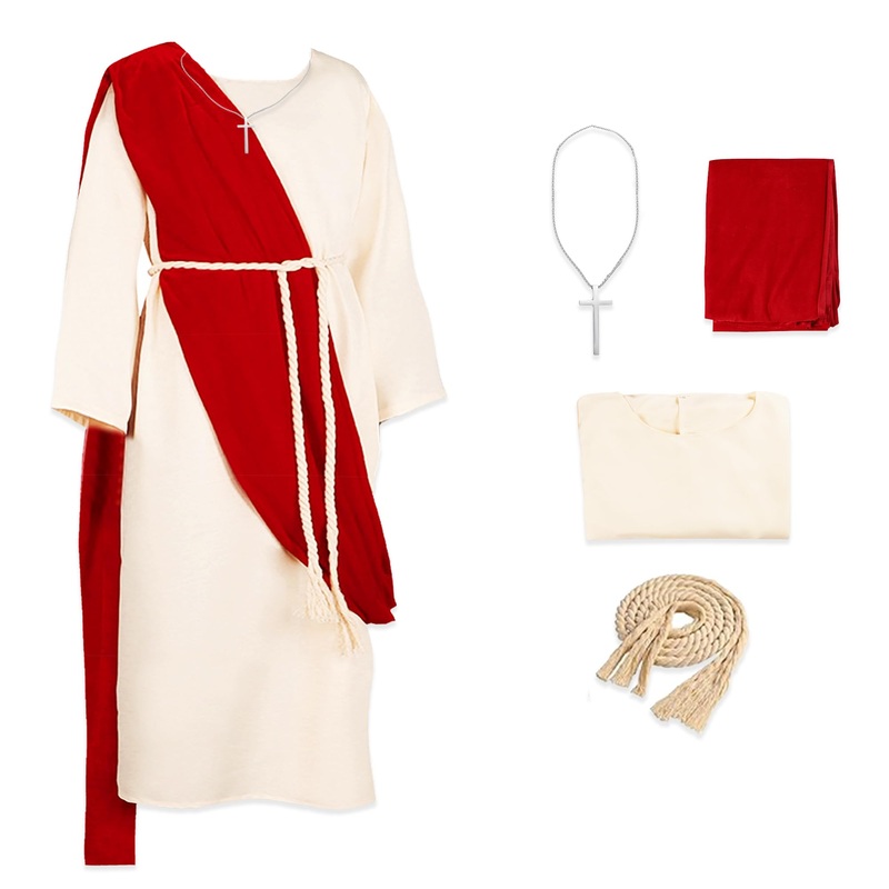 Yickoon Kids Jesus Saint Biblical Robe Costume Necklace Scarf Shawl Waist Rope Cosplay For Kids Halloween Easter Christmas S