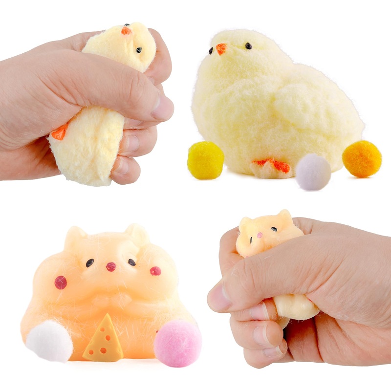 2Pcs Chicken Squishy Taba Squishy Hamster Pinch Family Handmade Taba Squeeze Toys Sensory Fidget Toys Cute Squishies For Stress