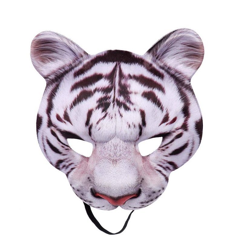 Aiffort Tiger Half Face Mask – Halloween Animal Cosplay Mask For Masquerade Party Costume And Props (White Tiger)