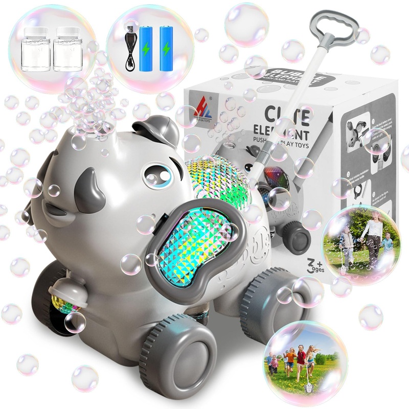 Automatic Bubble Machine Toddler Toys: Elephant Bubble Lawn Mover For 3 4 5 Year Old,Kids Lawn Mower With Led Light For Night,Pu