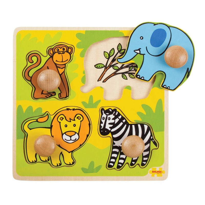 Bigjigs Toys Wooden Peg Puzzle Safari – Quality Peg Puzzle For 1 Year Old, Fine Motor Skills Toys For Babies & Toddlers, First A