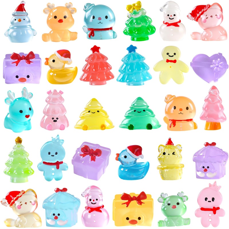 Diydec 40Pcs Mini Christmas Luminous Figurines 40 Styles Christmas Resin Miniatures Glow In The Dark Tiny Figures To Hide Small