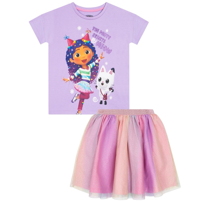 Dreamworks Gabby’S Dollhouse Girls Shirt And Tutu Skirt | Party Outfit | Girls Shirt And Glitter Skirt | Purple 7