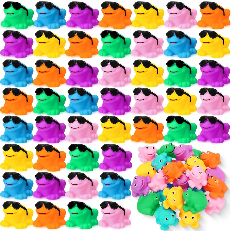 Halloscume 48 Pack Rubber Frogs Bulk Squeak And Floating Rubber Bath Toy Mini Floating Frogs With Sunglasses For Baby Shower Bir