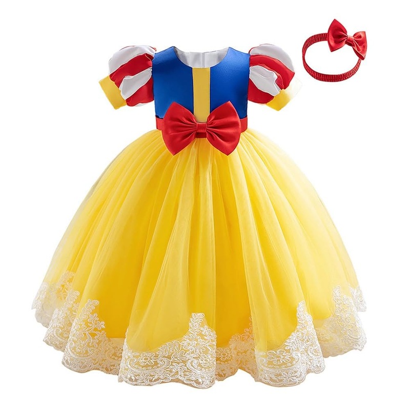 Hoizosg Baby Girls Halloween Costume Snow White Bowknot Dress Christening Birthday Party Baptism Christmas Gown W/Headwear 3T