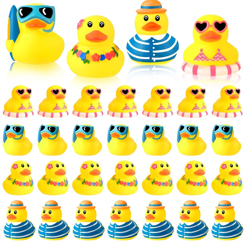 Honoson 48 Pcs Summer Beach Rubber Duckies Bulk Mini Rubber Duck Bath Toys Float Bathtub Ducky Cute Squeaky Ducky For Classroom