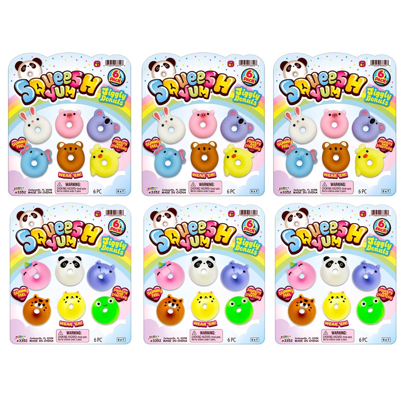 Ja-Ru Mini Mochi Squishy Animals (6 Pack) Cute Jiggly Donut Squishies For Kids & Adults, Boys & Girls. Stress Relief Fidget Gumm