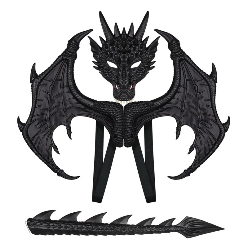 Jiumozhi New Halloween Rp Ultra-Light Dragon Mask Wings Suit Children’S Party Decoration Dragon Mask Set Cosplay Dress Up Props