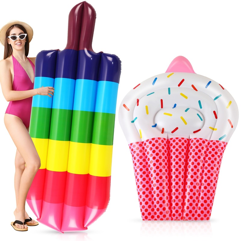 Libima 2 Pcs Giant Pool Floats Large Fruit Food Float Inflatable Pineapple Eggplant Watermelon Ice Lolly Cupcake Pizza Hot Dog R