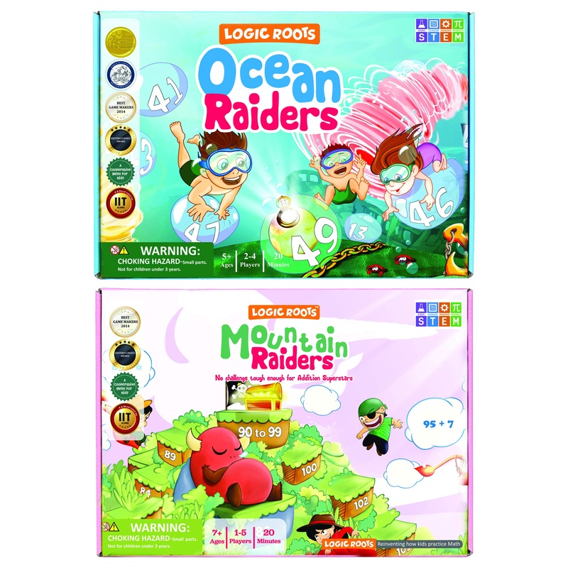 Logic Roots Addition Games – Pack Of 2, Mountain Raiders And Ocean Raiders, Math Board Games And Stem Toys For 5- 9 Year Olds, E
