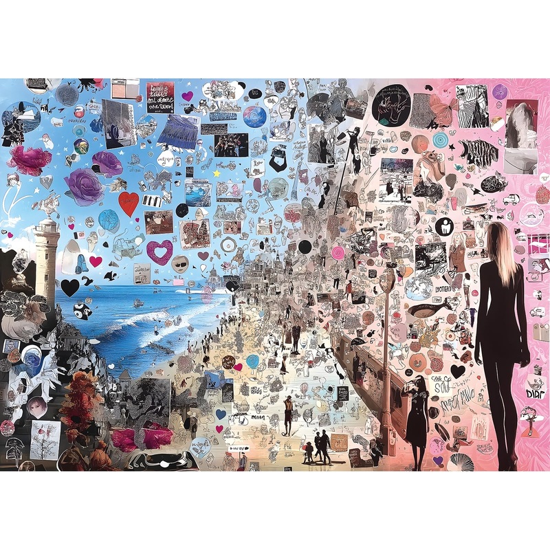 Miniwan – Artistic Collage Beach Puzzle – 1000 Piece Jigsaw Puzzle For Adults – Challenging Puzzle Perfect For Game Nights – Fin
