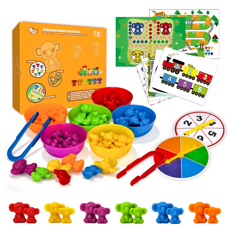 Pairez Toys Counting Toys For Kids, Animal Koala Counters W/Activity Cards For Playing Snakes And Ladders, Ludo Board Games, Mat