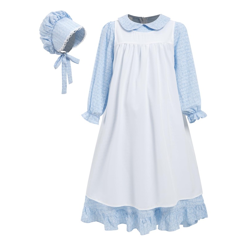 Pioneer Dresses For Girls Prairie Colonial Costume Long Sleeves Laura Ingalls Pilgrim Costume 11-12Y