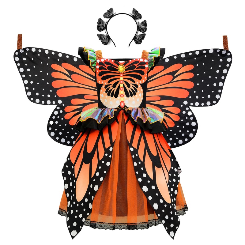Relibeauty Butterfly Costume For Girls Costume Monarch Butterfly Kids Toddler Dress Up With Butterfly Wings And Headband Hallowe