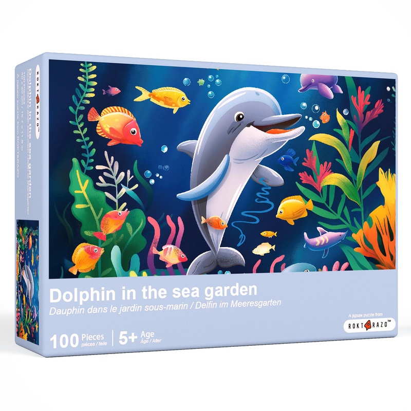 Rokt&Razo, Dolphin In The Sea Garden, 100 Pieces Jigsaw Puzzles For Kids 6+, Large Pieces Perfect For Beginners, Seniors And Kid