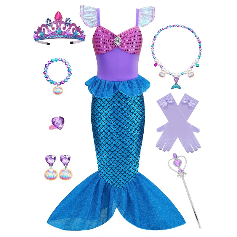 Sabbenia Little Girls Mermaid Costume Princess Dress Up For Birthday Halloween Party Cosplay