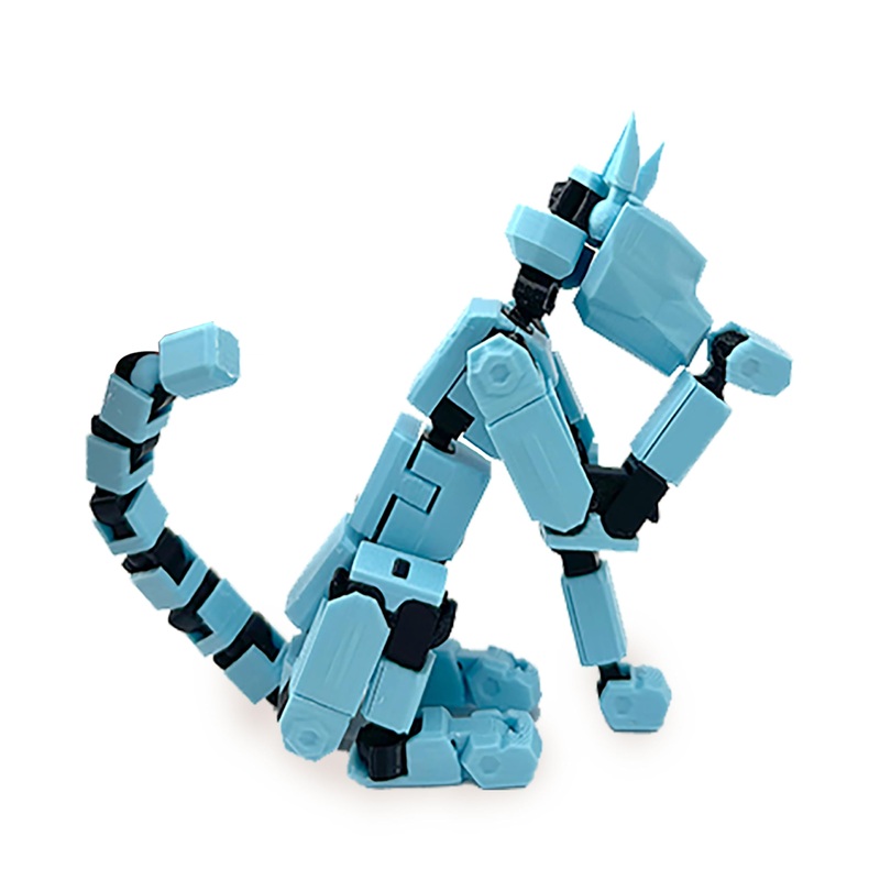 T13 Action Cat Robot, 3D Printed Multi-Jointed Movable Action Figure, Mobile Robot Cat Desktop Decoration (Blue)