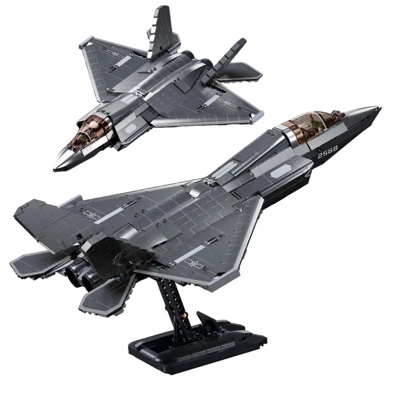 Tarcury J-35 Fighter Aircraft Building Kit – 1:44 Scale, 838 Pcs Military Army Toy Set With 1 Toy Soldier & Display Stand – Idea