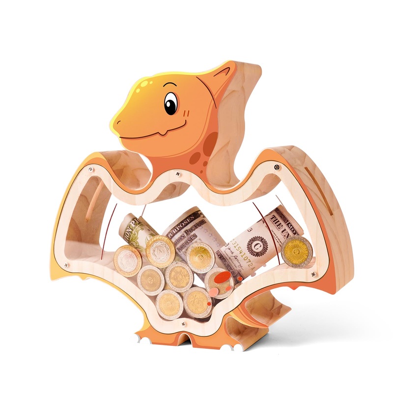 Wooden Piggy Banks For Kids Girls Boys Dinosaur Pterosaur Money Bank Toddler Indestructible Piggy Bank Diy Personalized Customiz