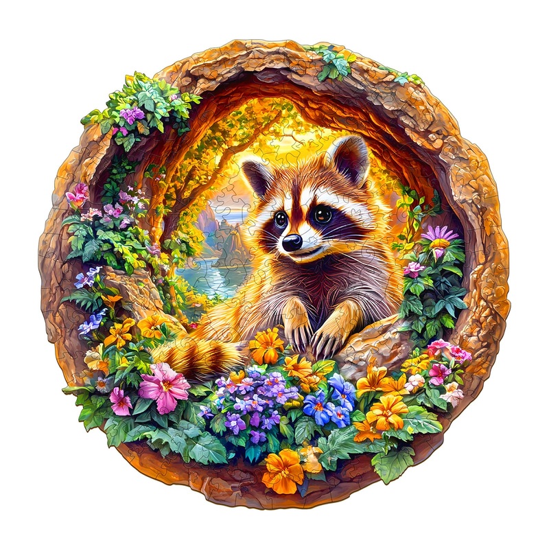 Wooden Puzzles For Adults – Raccoon On Vacation Wooden Jigsaw Puzzle – Unique Animal Shaped Wood Puzzles Adult – Creative Birthd