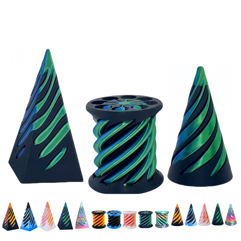 3 Packs Impossible Cone,Spiral Cone Fidget Toy Impossible Pyramid Passthrough Toy,3D Printed Spiral Cone Fidget Toy (Green Black