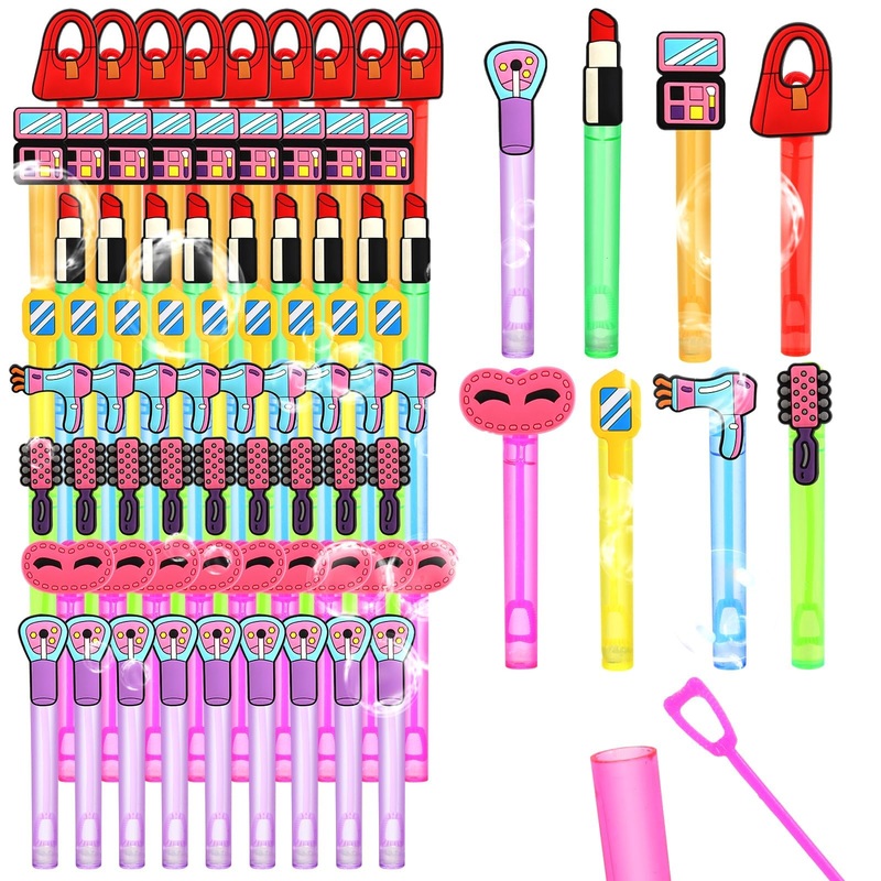 48 Pieces Makeup Bubble Wands Pink Party Favors Mini Bubble Wands 6 Styles Spa Theme Party Decorations For Party Faovrs Goodie B