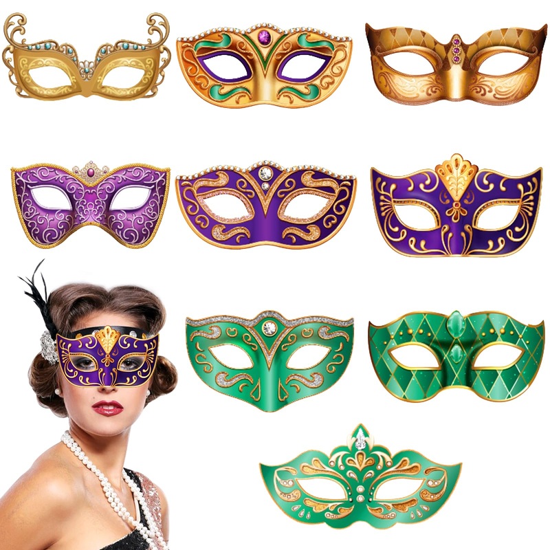 9 Pack Mardi Gras Paper Masks Carnival Parade Face Masks Diamonds Cardboard Masks For Mardi Gras Costume Dress Up Accessories Ma