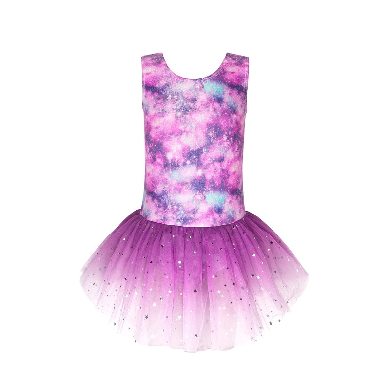 Eqsjiu Skirted Leotards With Skirt For Girls Gymnastics Purple Cloud 7-8 7/8 Years Old Galaxy Dance Dresses White Gradient Color