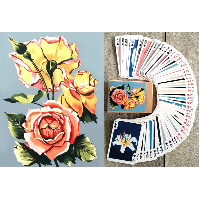 Flonzgift Large Flowers Playing Cards (Poker Deck 54 Cards All Different) Vintage Retro Garden Flowers Roses Peonies Tulip Orchi