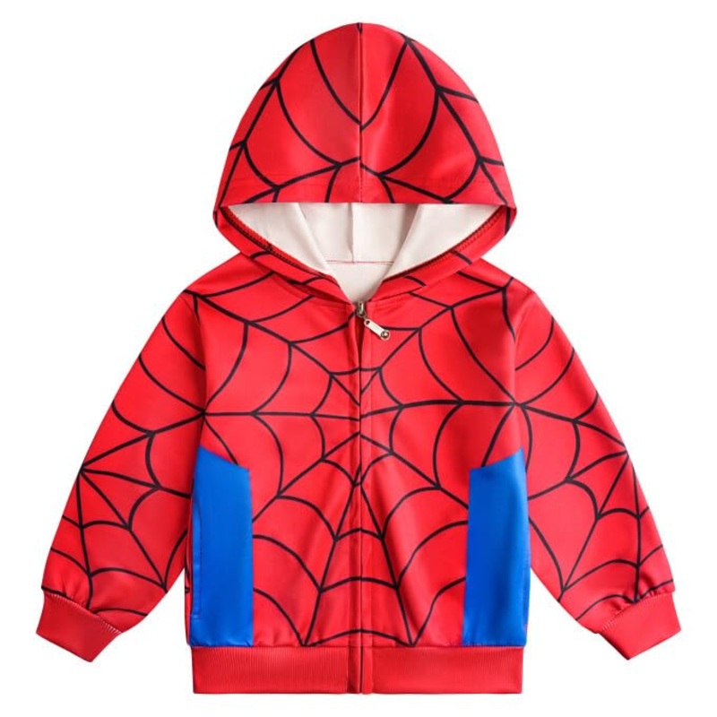 Lemonbaby Little Kids Unisex Boys Girls Superhero Cool Jacket Sweatshirt Hoodie Coat Costume (Spider, 6Y)