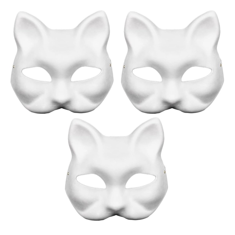 Minrnovas Cat Mask,3/5/10Pcs Therian Mask White Cat Masks Blank Diy Halloween Mask (3)
