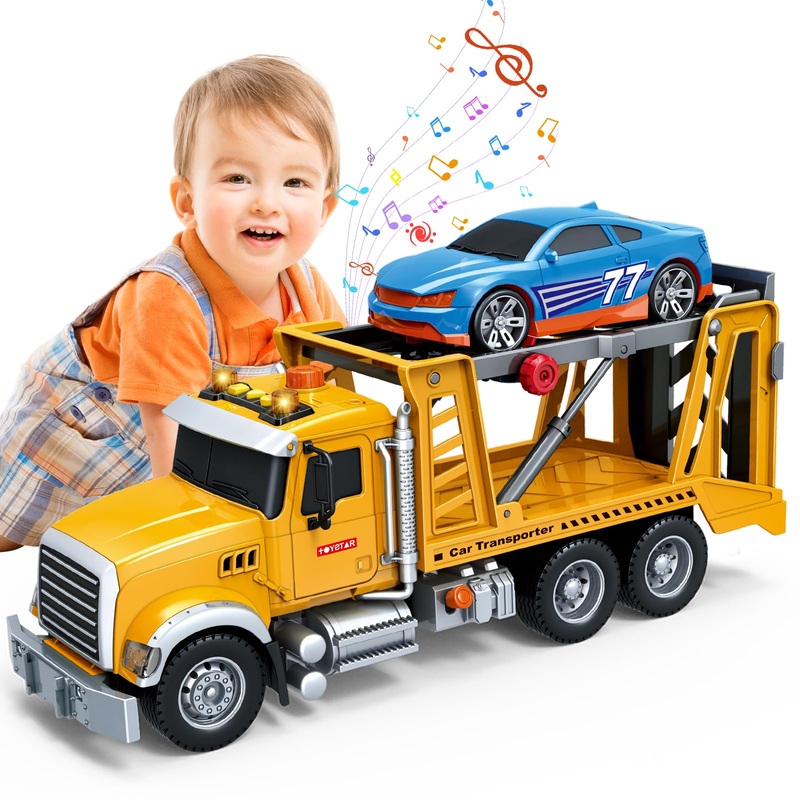 Mostop Toy Truck Transport Cars Carrier With Racing Car For Toddlers,15 Large Kids Toys For 4-8 Boys, Friction Powered Truck Veh