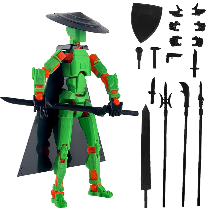 Pkghokids Already Assembled T13 Action Figure Accessories,Dummy 13 T13 Multi-Jointed Movable 3D Printed Toys (Green Orange)