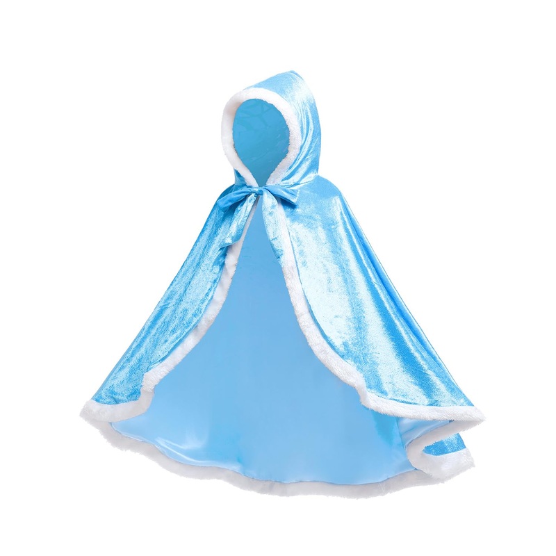 Princess Hooded Cape Cloaks Costume For Girls Dress Up Halloween Christmas Carnival Cosplay Blue