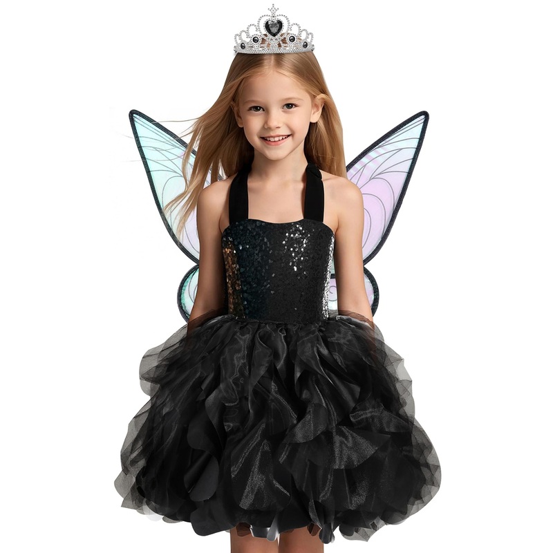 Soyoekbt Fairy Costume For Girls Princess Tutu Dress With Butterfly Wings For Girls Birthday Party Dress Up (Pink, 3-4 Years)