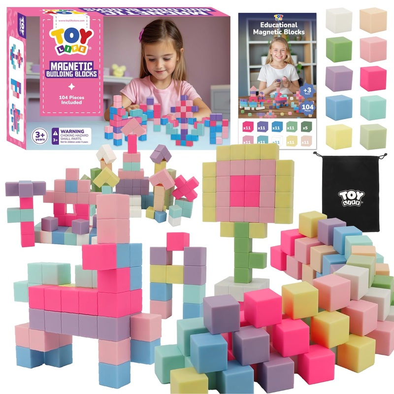 Toy Life 104 Pcs Magnetic Blocks For Kids Ages 3-5, Magnet Building Blocks For Toddlers, Magnetic Blocks For Kids Ages 4-8 Girls