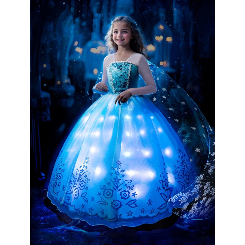 Uporpor Magical Princess Dress Up Clothes With Cape For Little Girls Halloween Costume Toddler Kids Led Birthday Light Up Dress