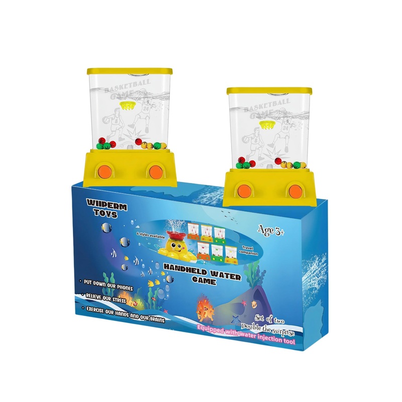 Wiiperm 2-Piece Water Handheld Toys – Fish Ring Toss & Basketball Retro Mini Orange Toy Ring Toss Car Travel Pocket Games For Ki