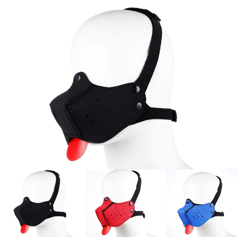 Yiluqifly Puppy Hood Mask With Removable Tongue Pup Hood Dog Hood Mask Play Hoods Play Bdsm Roleplay Halloween Costume (Black)