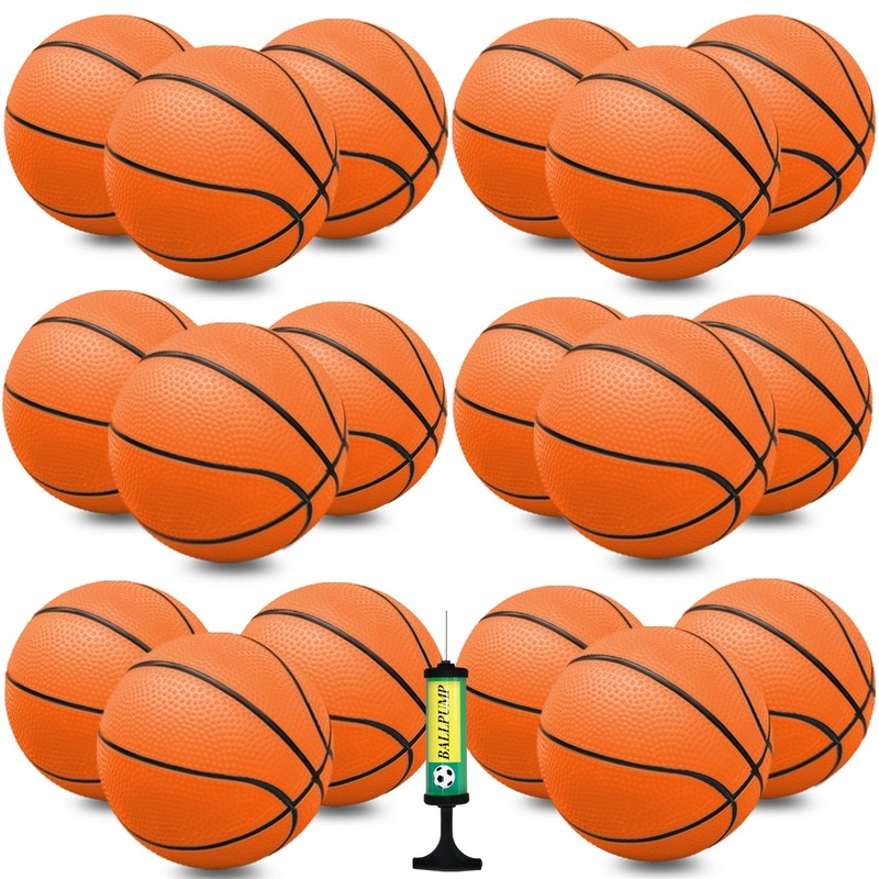 18 Pcs 5” Mini Basketball Set With Pump, Pvc Small Basketball For Over The Door Hoop Games, Party Favors, Indoor Outdoor Play,