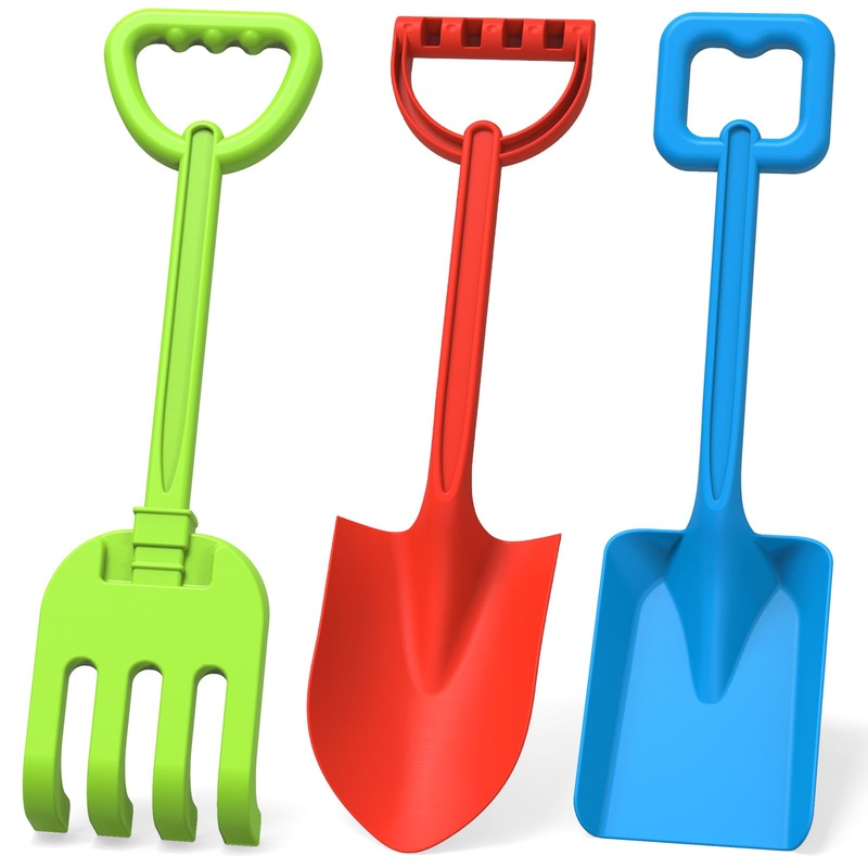 3 Pcs Beach Shovel Spade Rake Sandbox Travel Sand Toys For Kid Adult, 16” Sturdy Scoop Trowel Garden Digging Planting Shovel To