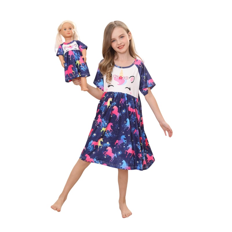 Bow Dream Girl Dress Cute And Matching American Girl Doll Clothes Accessories For Girls Dresses Set Size 110 Pink