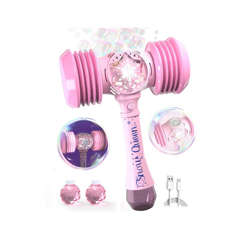 Bubble Wand – Rechargeable Bubble Machine For Kids With Squeaky Toy Hammer & Led Light – Outdoor Toys Gifts For Toddlers Ages 3+