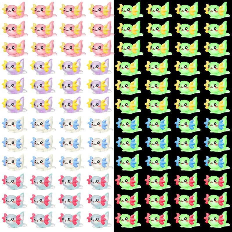Ferraycle 150 Pcs Luminous Mini Resin Axolotl Charm Axolotl Tiny Animal Figurine For Diy Landscape Garden Dollhouse Birthday Par