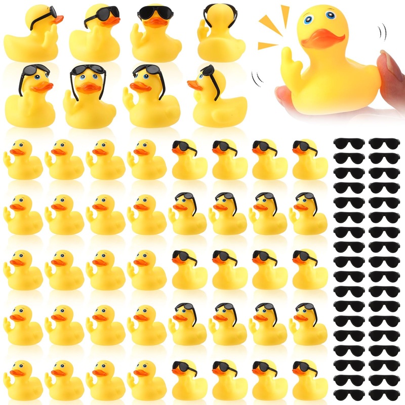 Fingertip Wd 50 Pcs Rubber Ducks With Sunglasses,Squeak Finger Duck Bath Toys,Funny Rubber Ducks Rubber Figurines Mini Ducks For