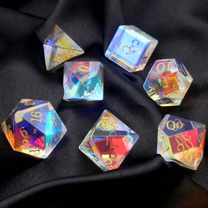 Haxtec Gemstone Dnd Dice With Premiun Dnd Dice Case Rainbow Glass D&D Dice Dungeons And Dragons Ttrpg Gift