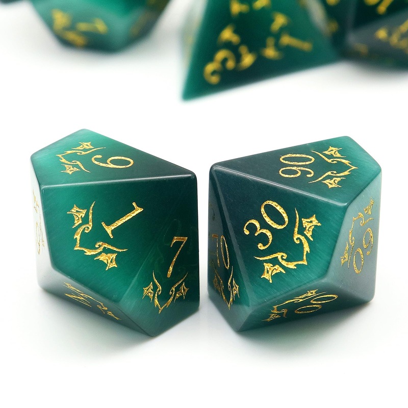 Haxtec Green Cat Eye Gemstone Dnd Dice Set With Dice Case Precious Gemstone Dice Set For Dungeons And Dragons Ttrpg Gifts For Du