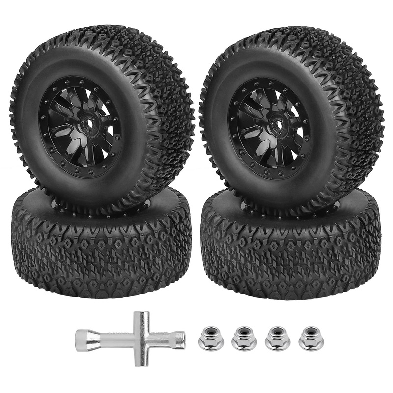 Hobbyfire Pre-Glued 12Mm Hex Rc Wheel Rim & Tires Set For 1/10 Rc Short Course Truck Traxxas Slash 2Wd 4X4 Hpi Tamiya Losi Sct R